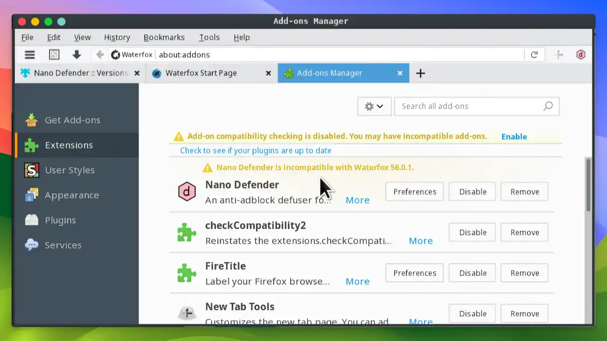 Waterfox - Extensions support - 02